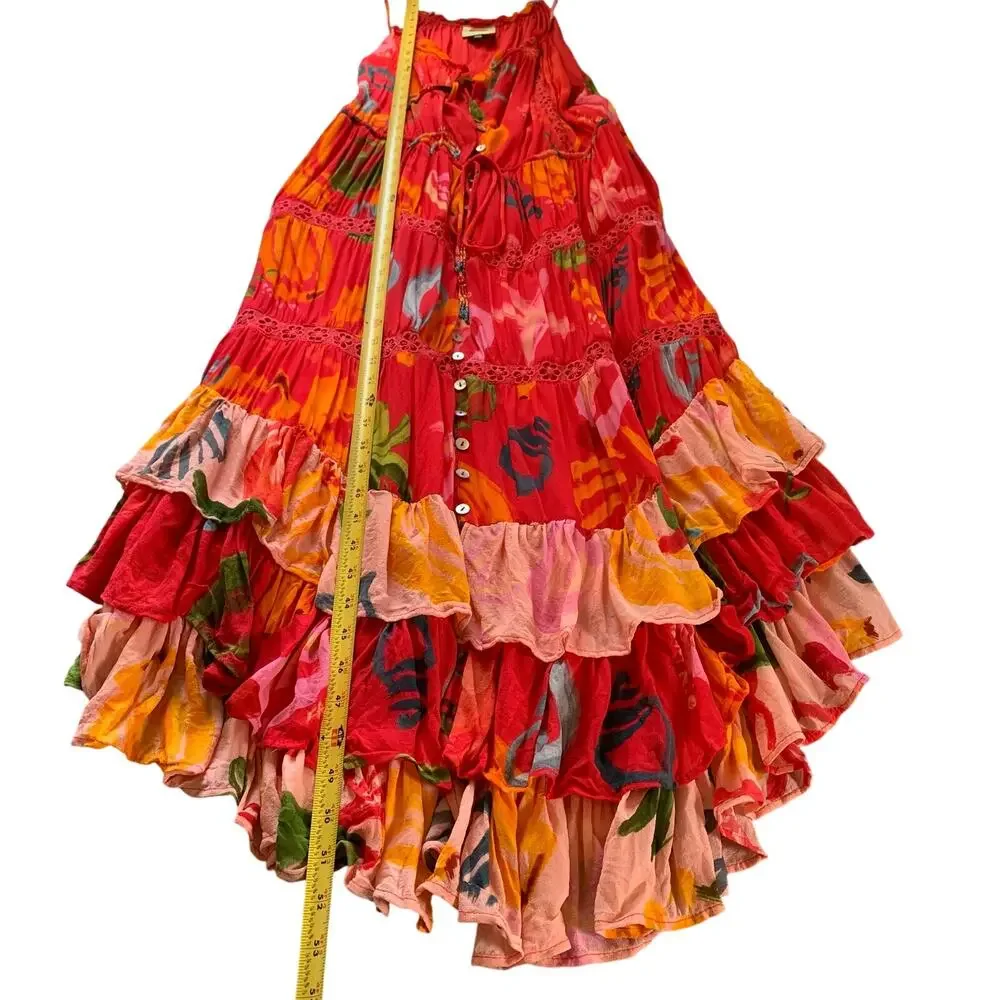 Farm Rio Mixed Fruits Ocean Maxi Dress Tiered Beaded Tassel Tropical Resort XL - Picture 11 of 16